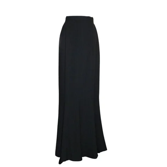 90's Patricia Rhodes Couture Black Rayon Crepe Trumpet Maxi Skirt Lined 4 - Picture 3 of 11